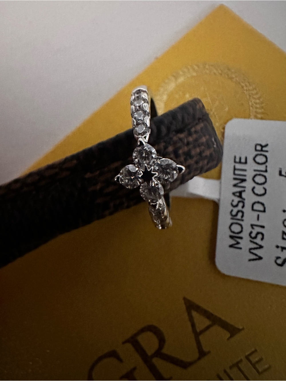 GRA Silver Floral Moissanite Ring Size 5
